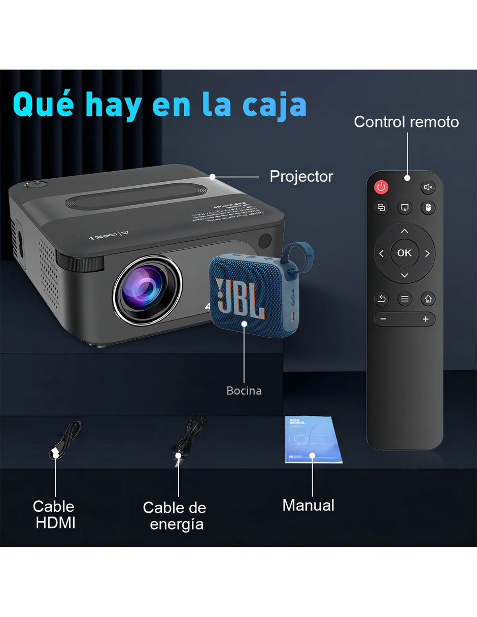 Combo Mini Proyector X6 Profesional LED + Bocina Bluetooth Go 4 Waterproof IP67 Azul | Cine en Casa Portátil, Gaming y Streaming