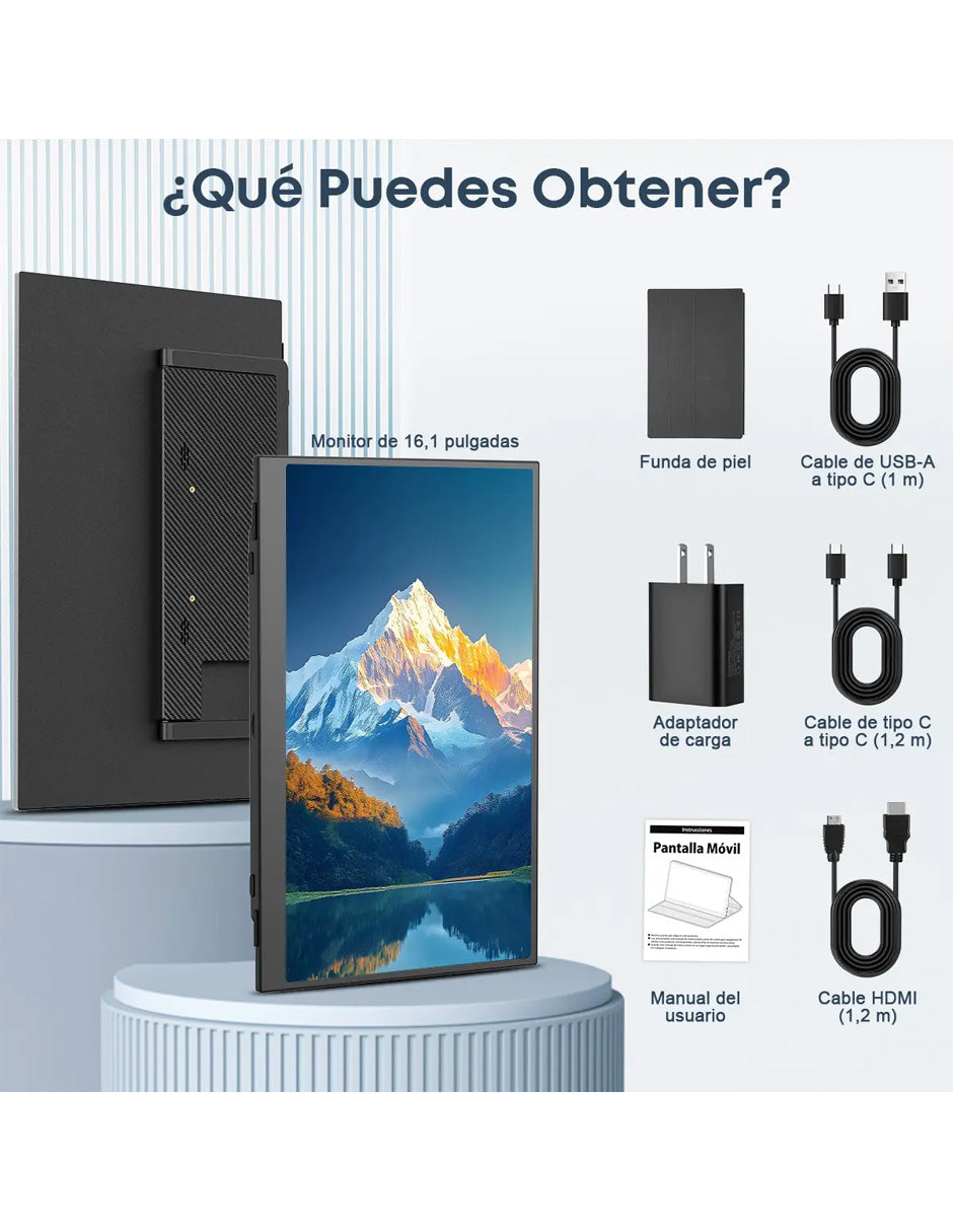 Monitor Portátil 16.1" Full HD IPS Inalámbrico USB-C y Mini HDMI | Segunda Pantalla para Laptop, PC, Mac, Consolas y Celular