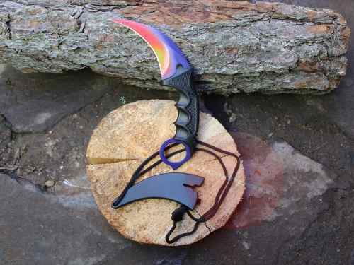 Cuchillo karambit de hoja curva fija con funda, para campismo - foto 8
