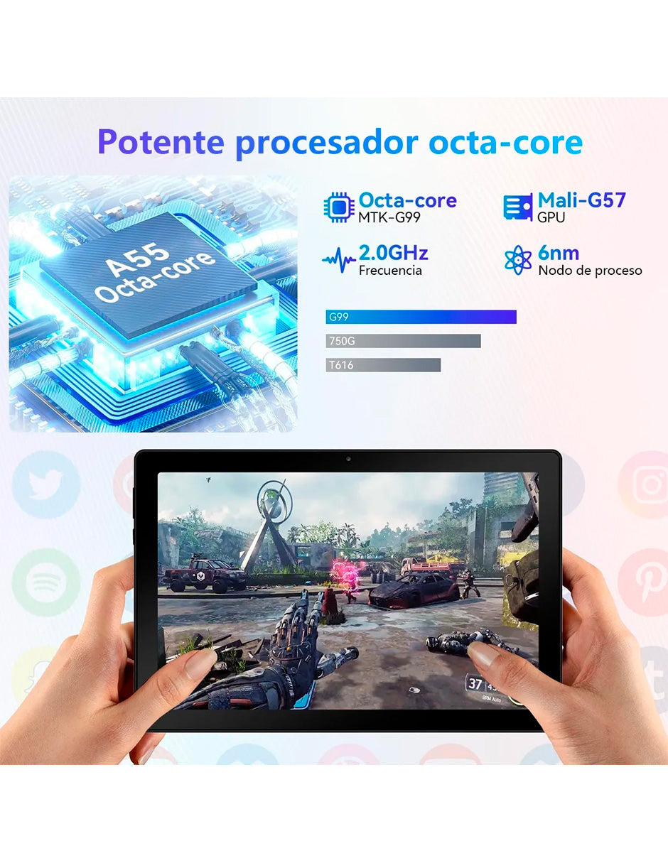 Tablet A10WH con Pantalla de 10.1' 10 gb+64 gb con Android 14 Negro