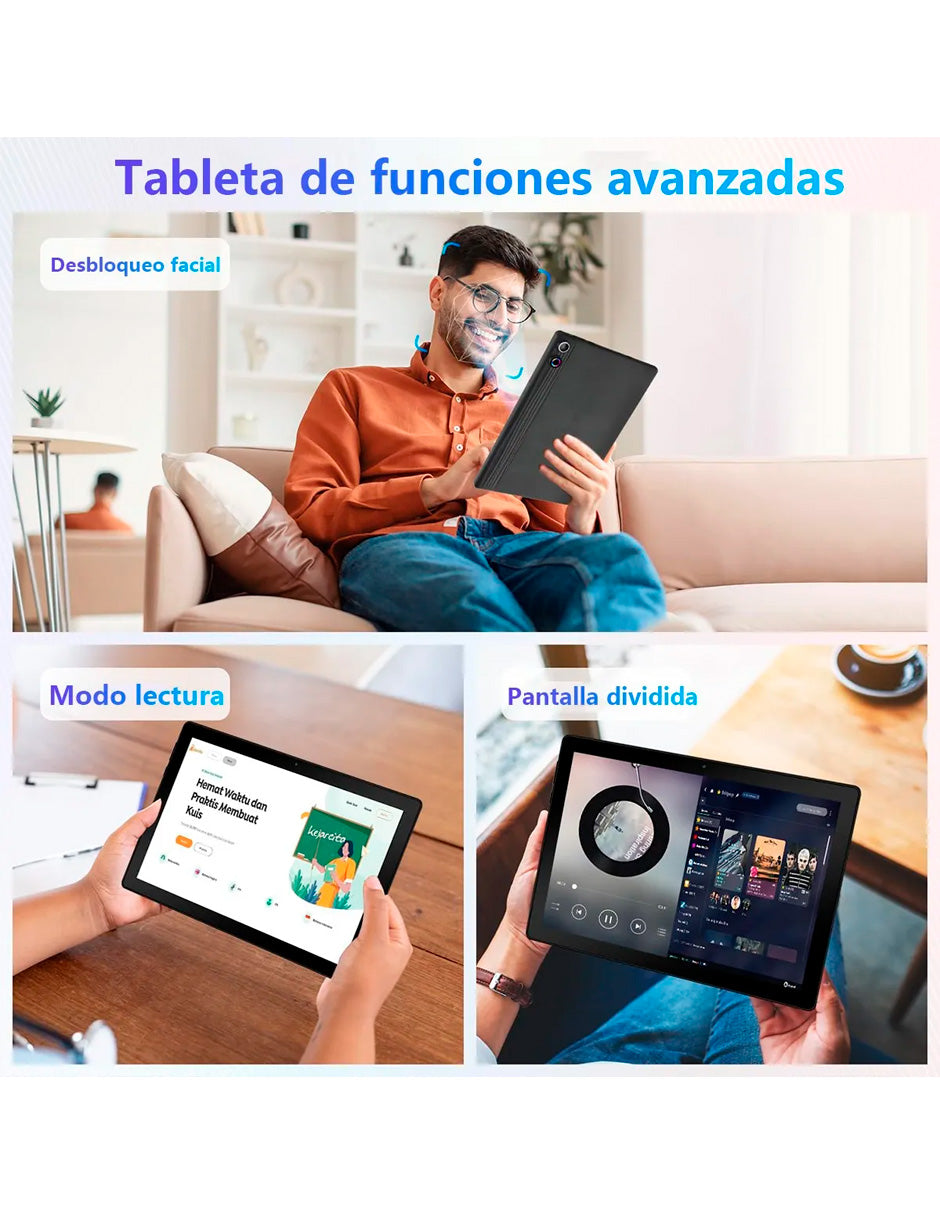 Tablet A10WH con Pantalla de 10.1' 10 gb+64 gb con Android 14 Negro