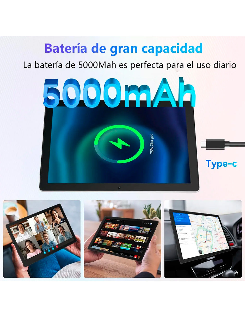 Tablet A10WH con Pantalla de 10.1' 10 gb+64 gb con Android 14 Negro