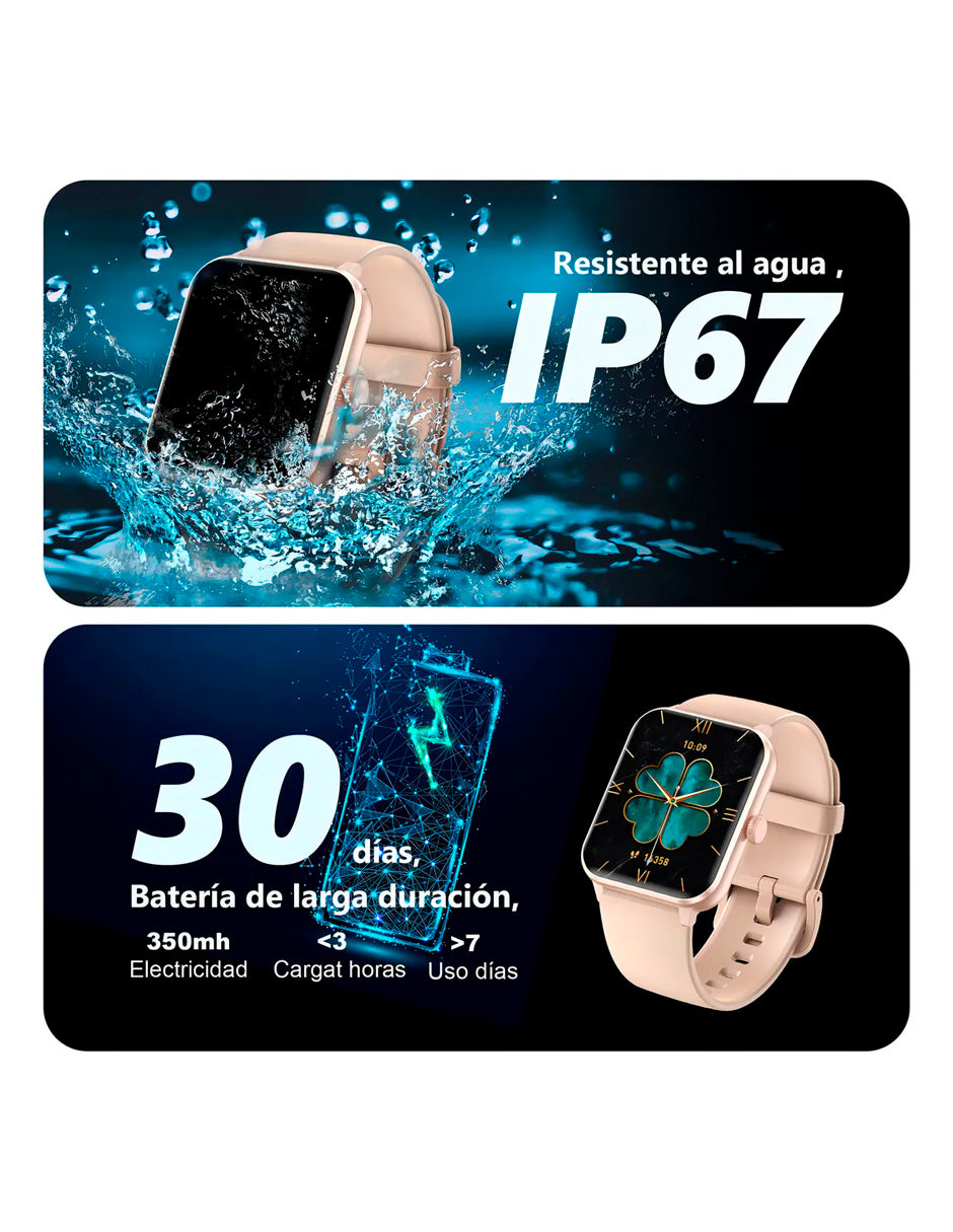 Smartwatch Hombre Mujer Llamada Bluetooth Rosa