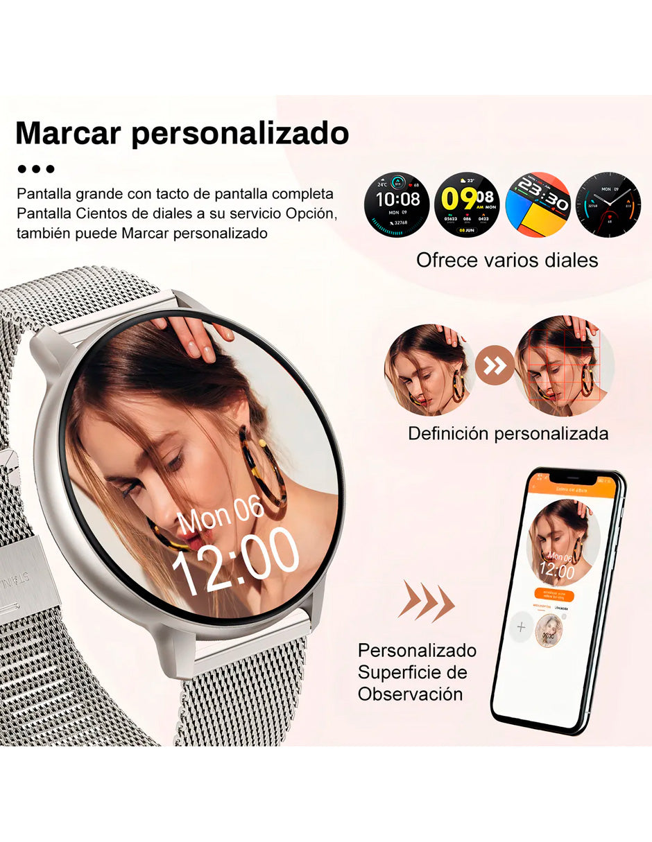 Smartwatch BW0608 Metálico Compatible Android/iOS Correa de Acero Plata