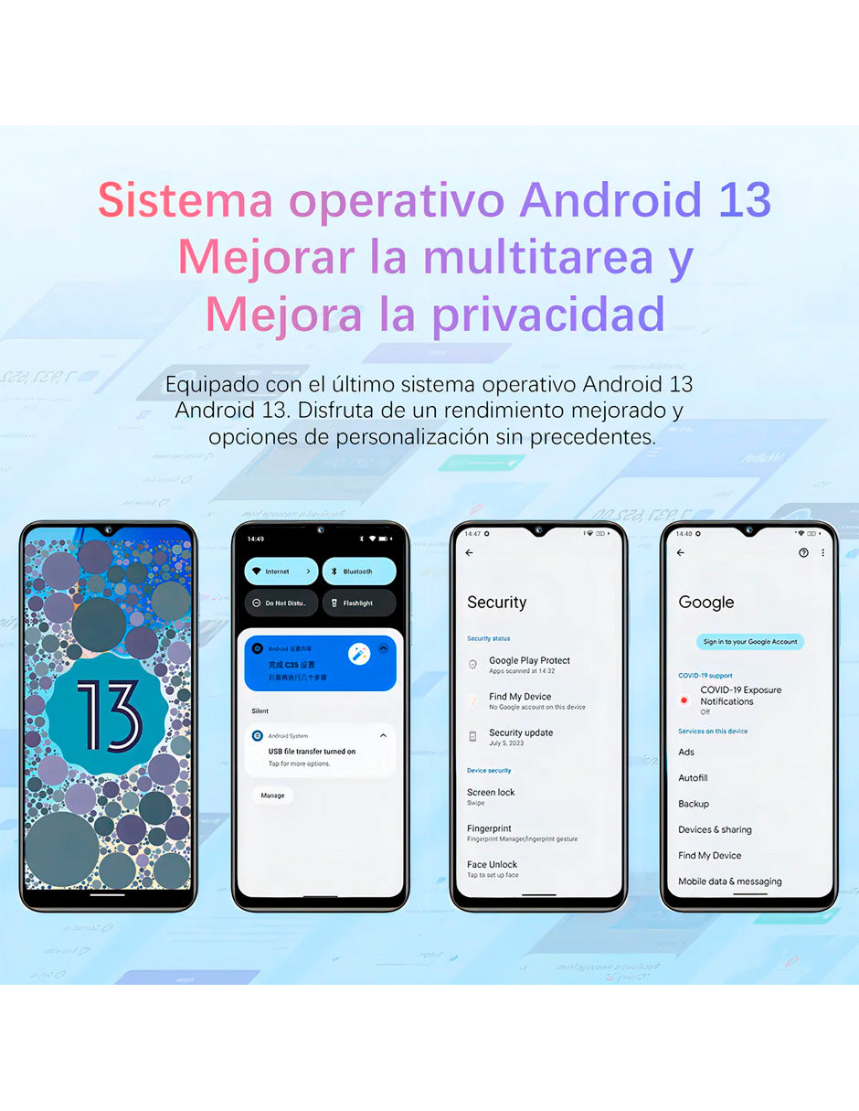 SmartPhone C36 con 12 gb Ram 128 gb Rom 5150 Mah con Android 14 AZUL