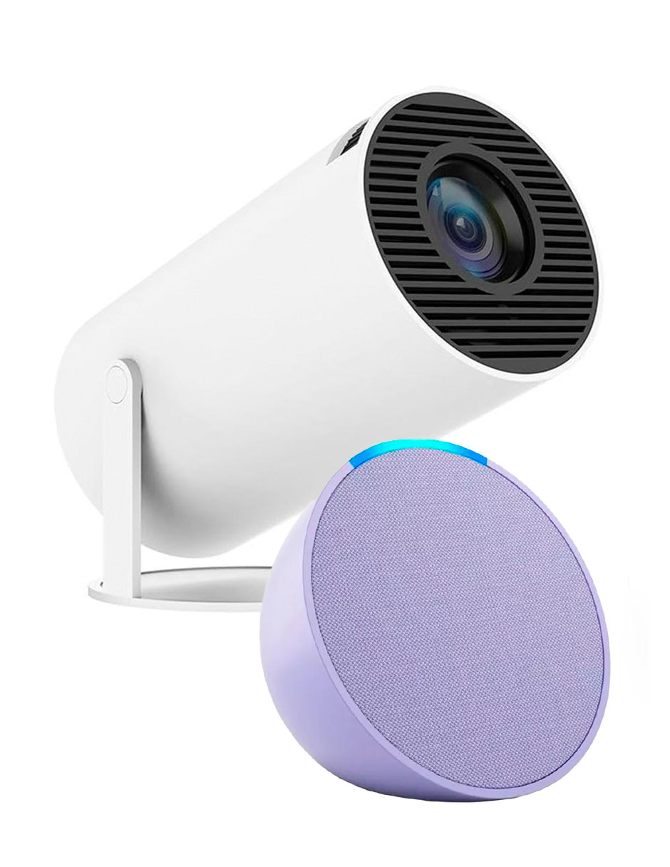 Combo Proyector Cañon Petukita Box Hd con Android/Wifi + Echo Pop Lila + Mochila de Viaje