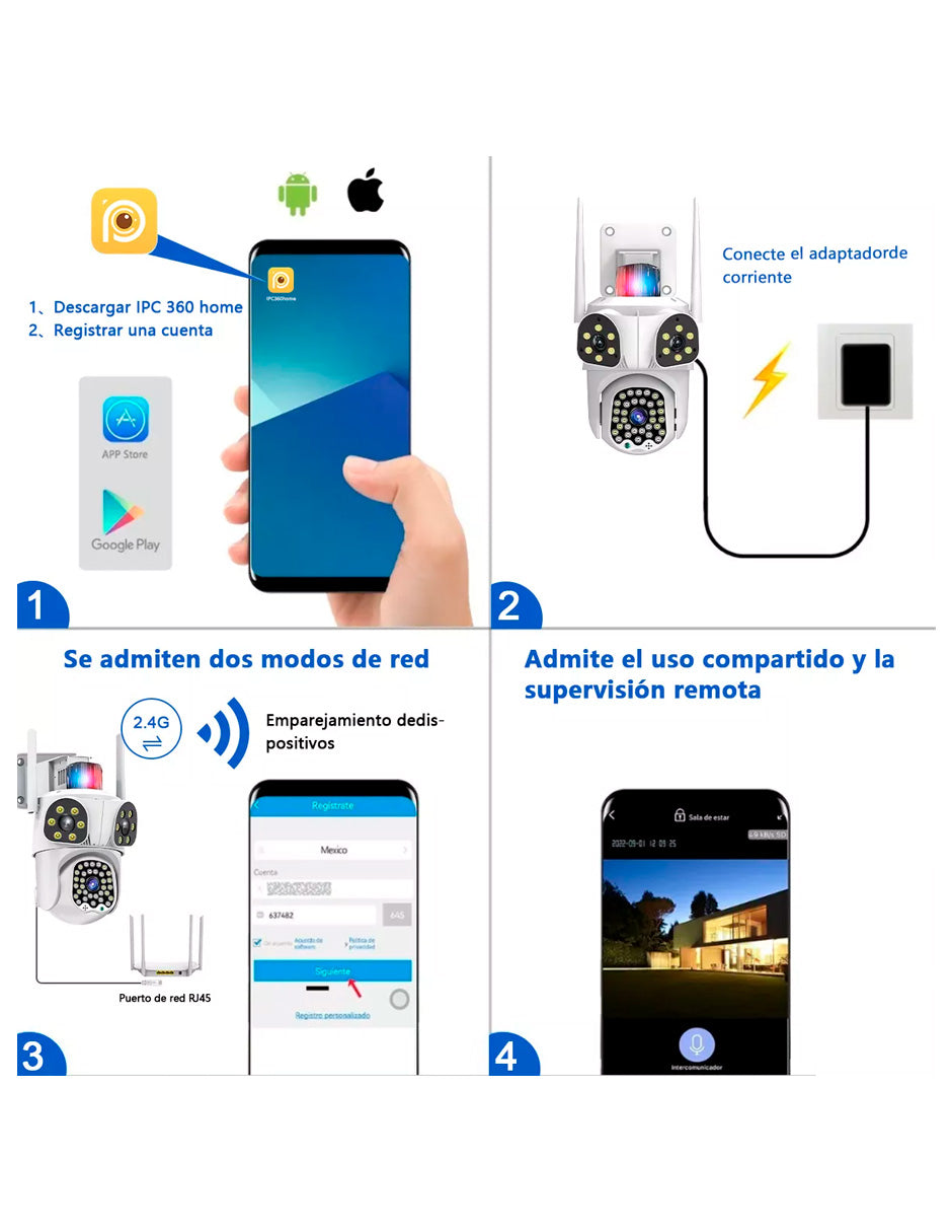 Cámara De Vigilancia Petukita Box S35 con Wifi/8mp De Tres Lentes