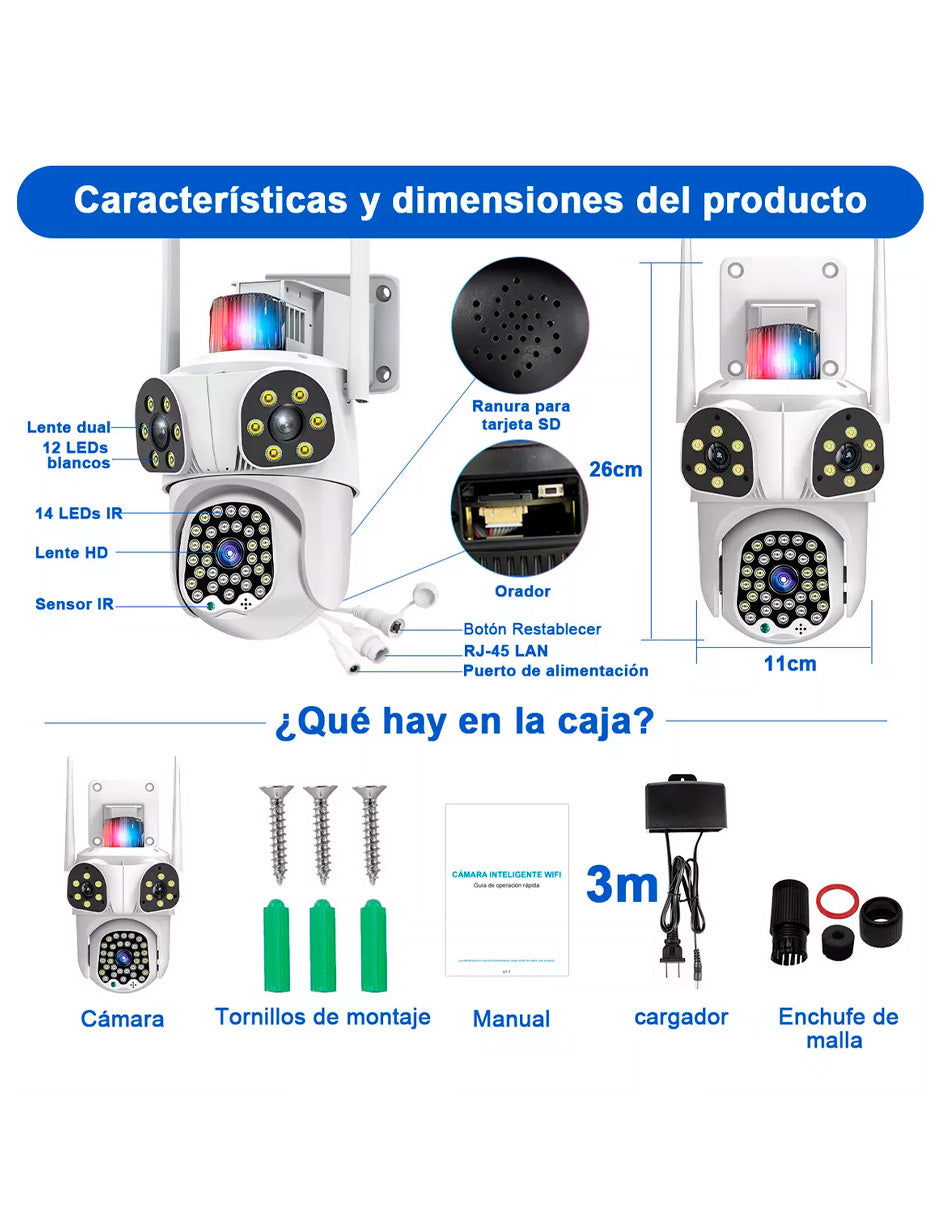 Cámara De Vigilancia Petukita Box S35 con Wifi/8mp De Tres Lentes