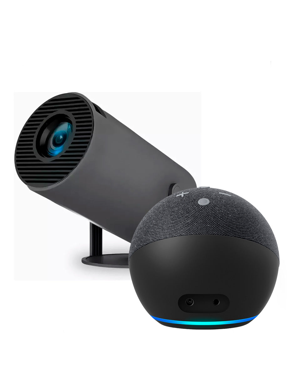 Combo Proyector Petukita Box HY300 Gris + mochila de viaje + Echo Dot Asistente Virtual