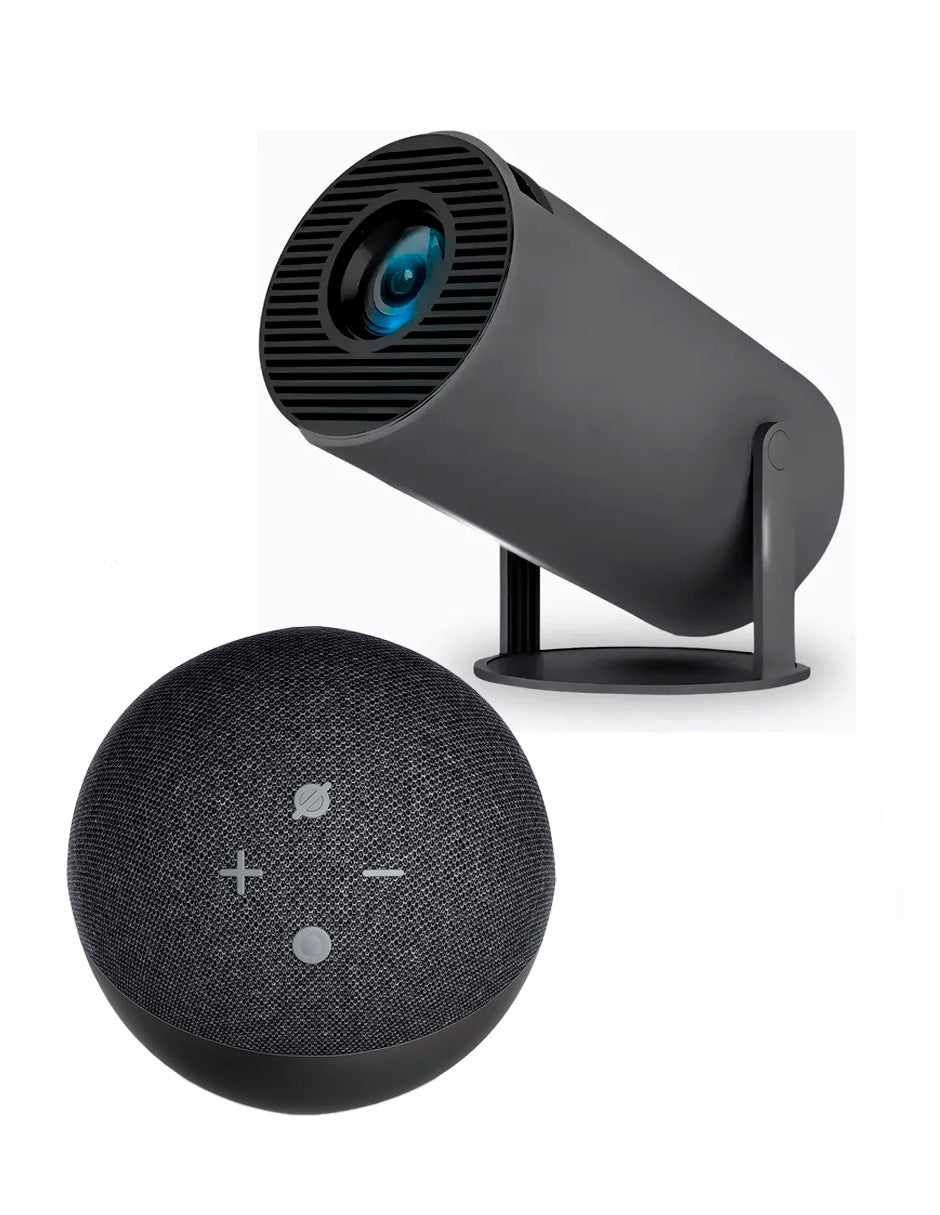 Combo Proyector Petukita Box HY300 Gris + mochila de viaje + Echo Dot Asistente Virtual