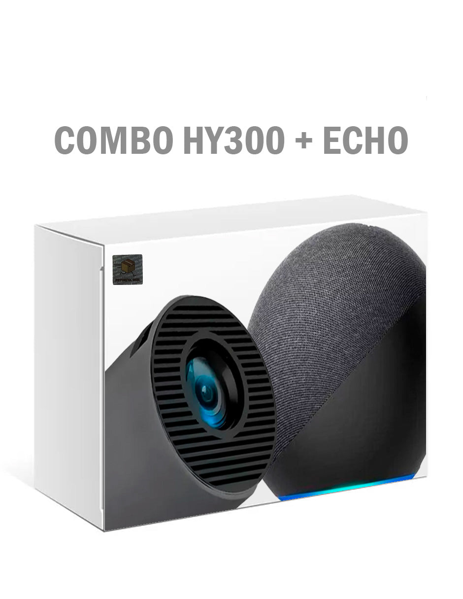 Combo Proyector Petukita Box HY300 Gris + mochila de viaje + Echo Dot Asistente Virtual