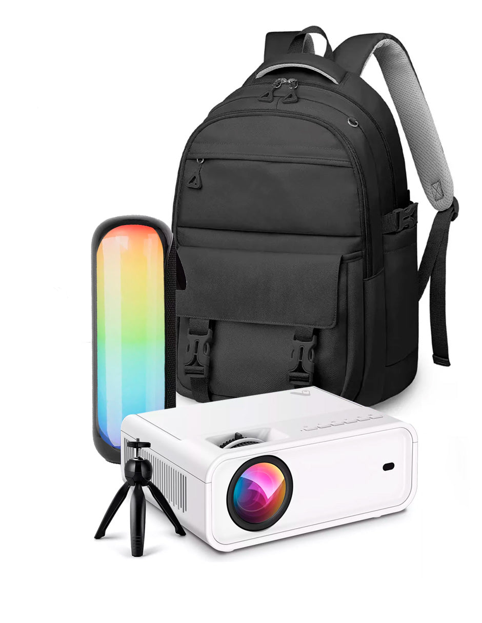 Combo Petukita Box Proyector SK500 con Bocina Portátil y Mochila de Viaje