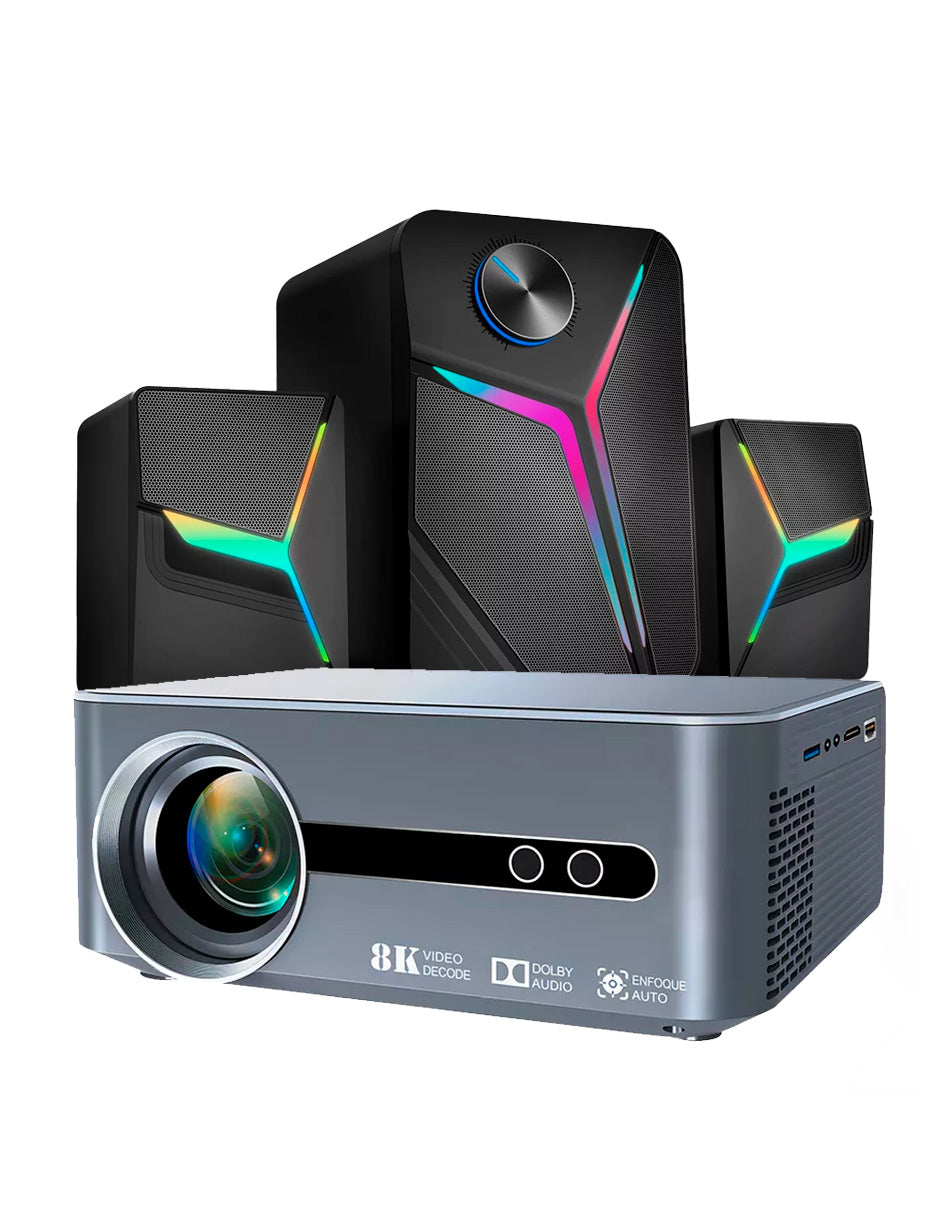 Combo Proyector Petukita Box T1 con Android 9.0 + Bocinas Con Luces Rgb Led
