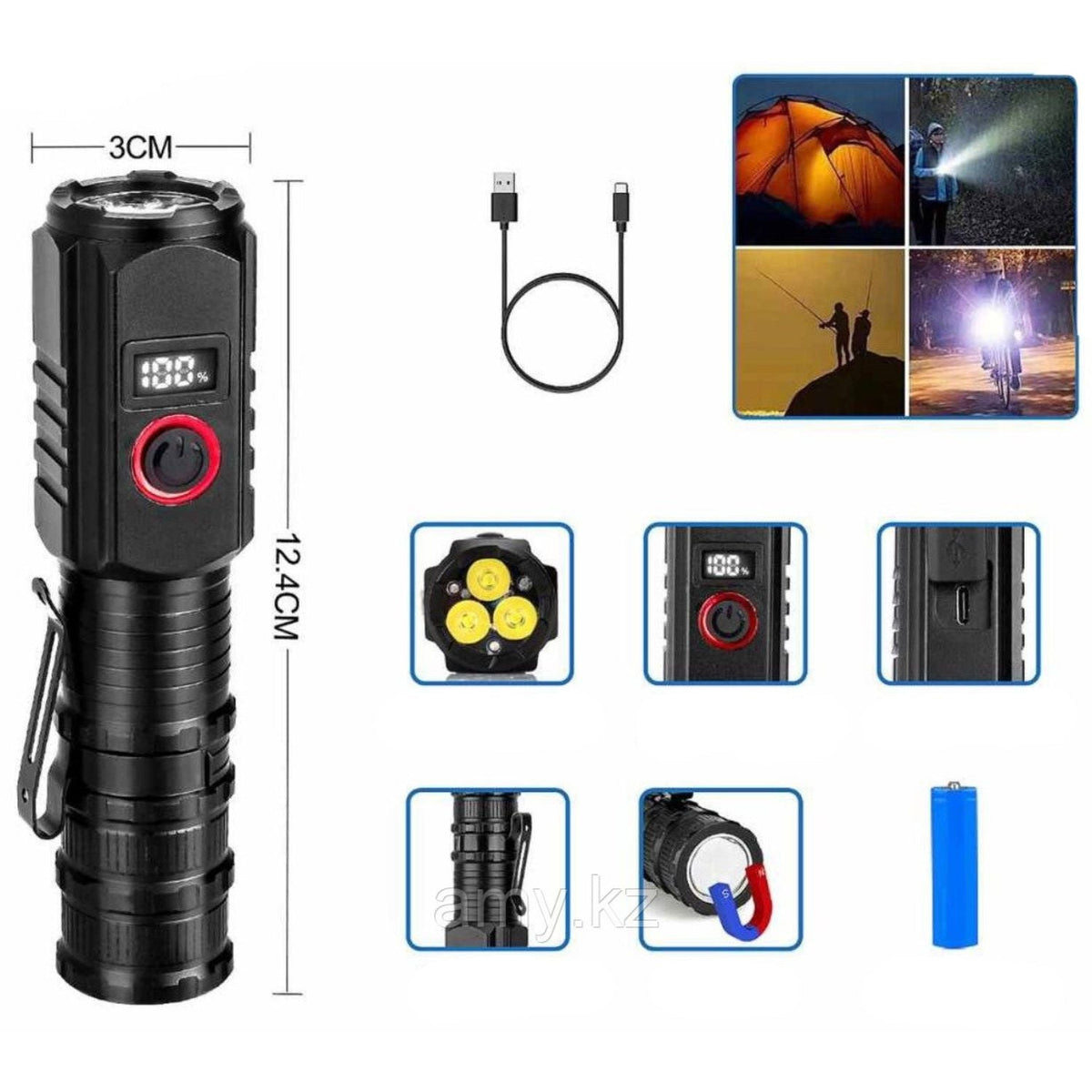 Linterna de 3 LED con 3 pasos de luz, imán y clip - foto 3