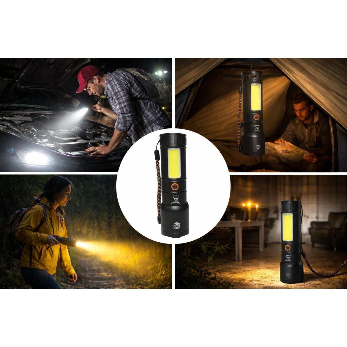 Linterna LED recargable de 6 modos con luz lateral COB y correa - foto 4