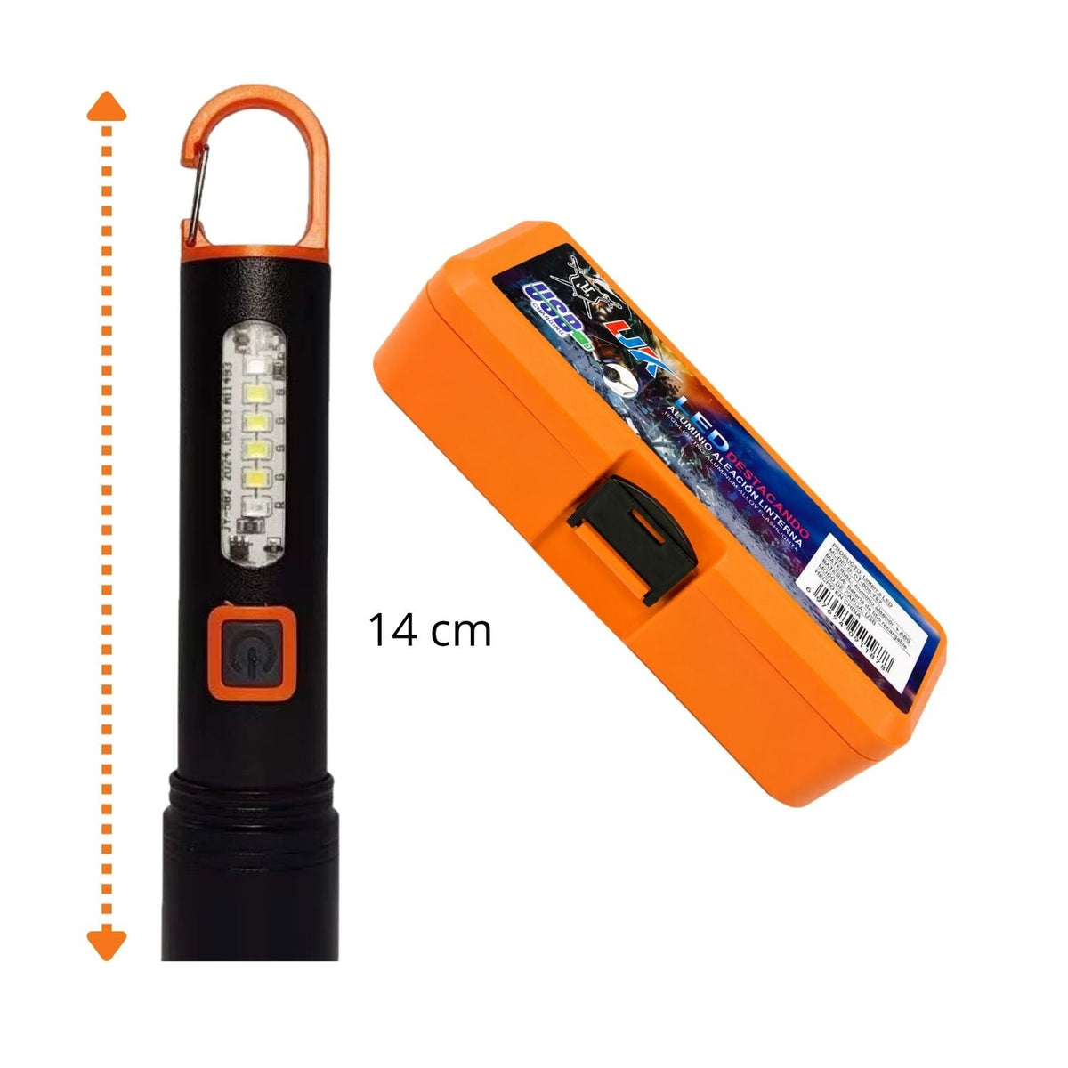 Linterna de mano LED con COB lateral, mosquetón y luz patrulla (DT787) - foto 6