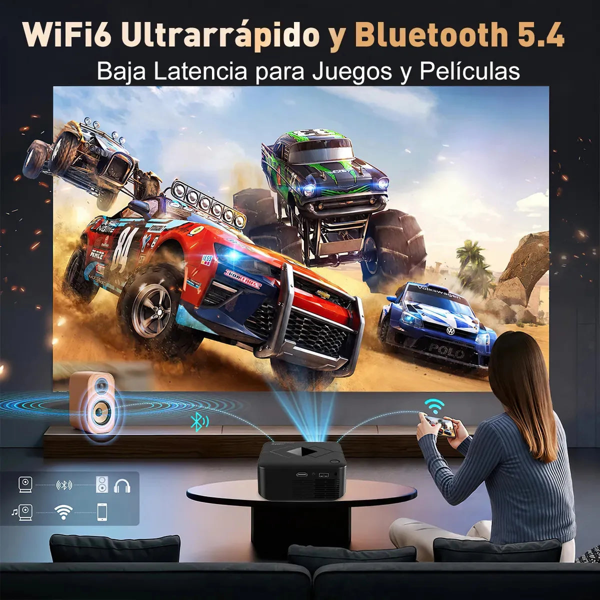 Proyector Xgody 4K 23000 Lúmenes 1080P Android 14 WiFi 6 Bluetooth 5.4