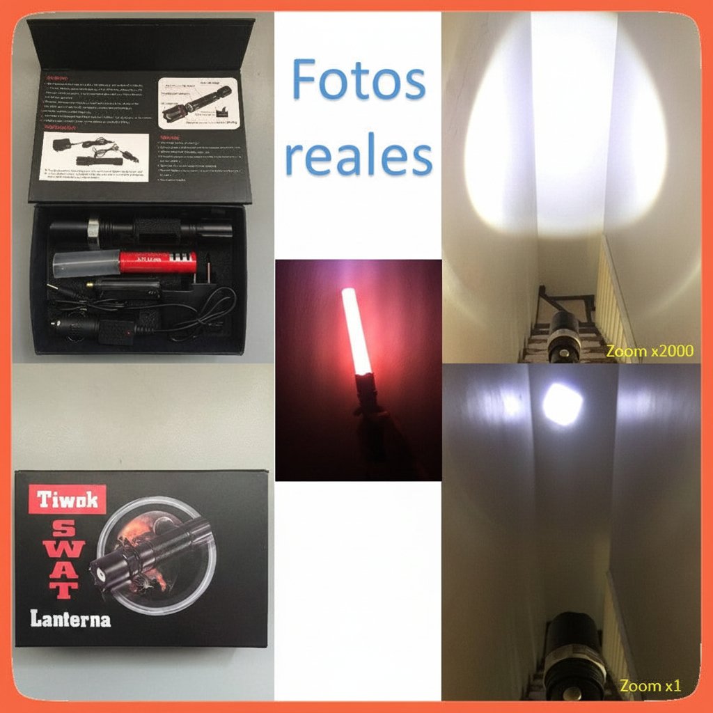 Linterna táctica de 2000 lúmenes con zoom y cono de señalización - foto 4
