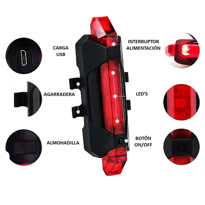 Luz trasera roja para bicicleta, recargable por USB y sellada - foto 5