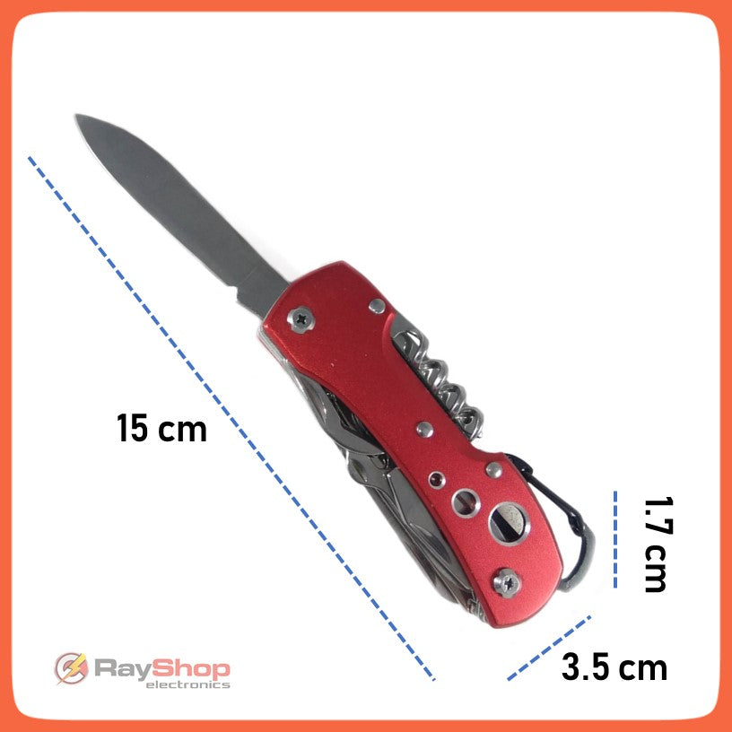 Navaja multiherramienta 12 en 1 de acero inoxidable en rojo - foto 5