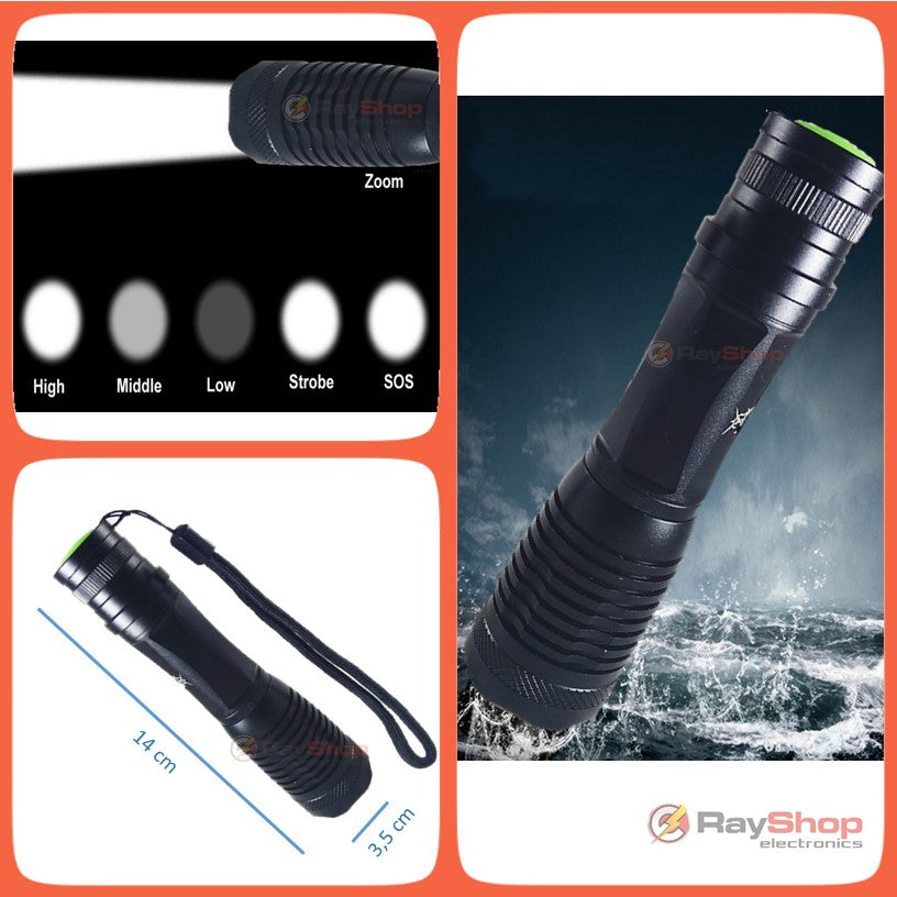 Mini linterna táctica de 3000 lúmenes con LED CREE U2 y correa de mano - foto 5