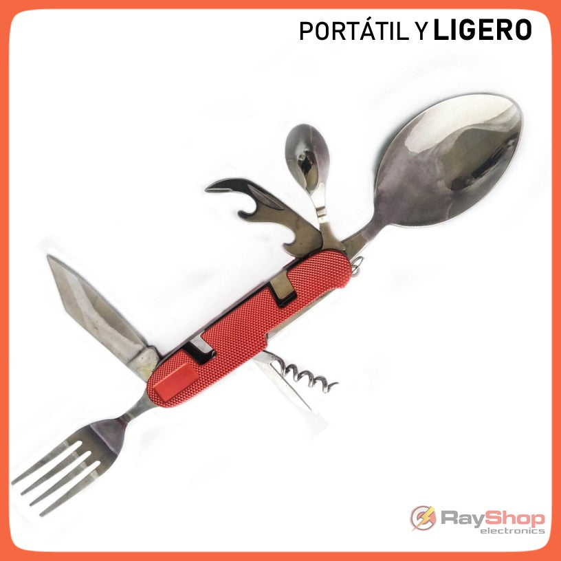 Cubiertos plegables 7 en 1 de acero inoxidable para camping (A107G) - foto 3