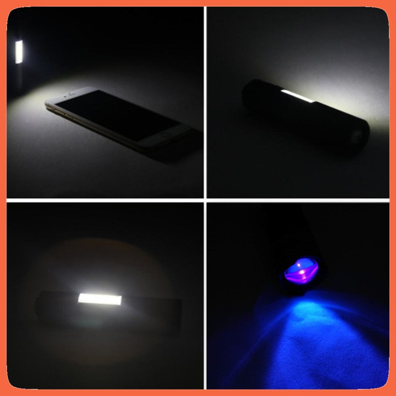 Mini linterna táctica con luz UV frontal y luz lateral COB blanca - foto 5