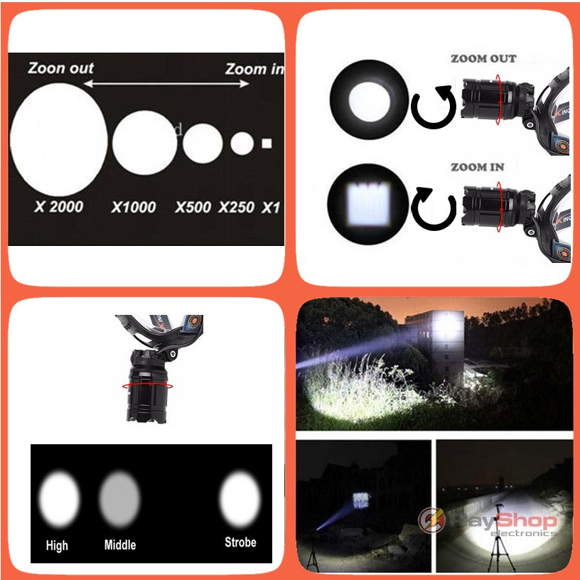 Linterna de cabeza con láser, 2500 lúmenes, LED CREE T6 y zoom (DT82) - foto 7