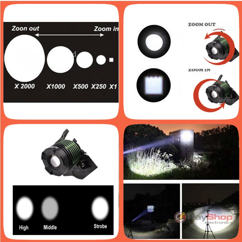 Lámpara frontal de 2500 lúmenes con zoom, LED CREE T6 y 5 modos (DT93) - foto 9