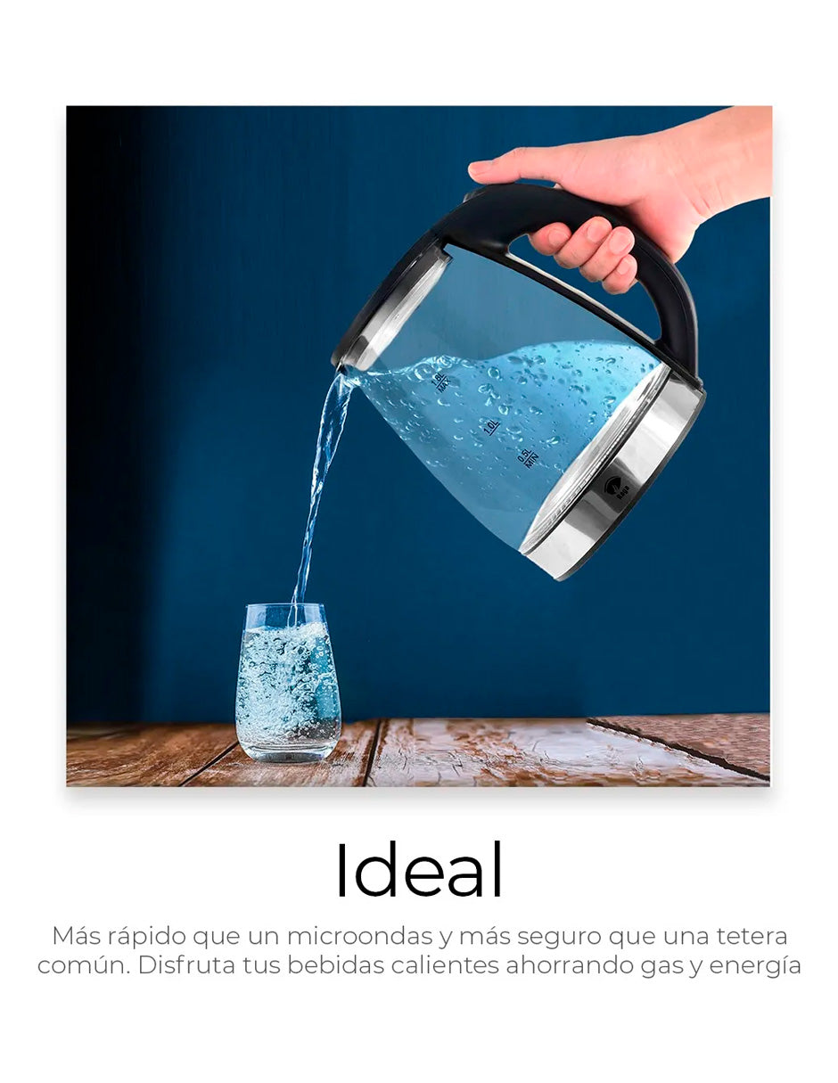 Tetera Eléctrica tipo Jarra De Vidrio Hervidor 2 Lt Acero Inoxidable
