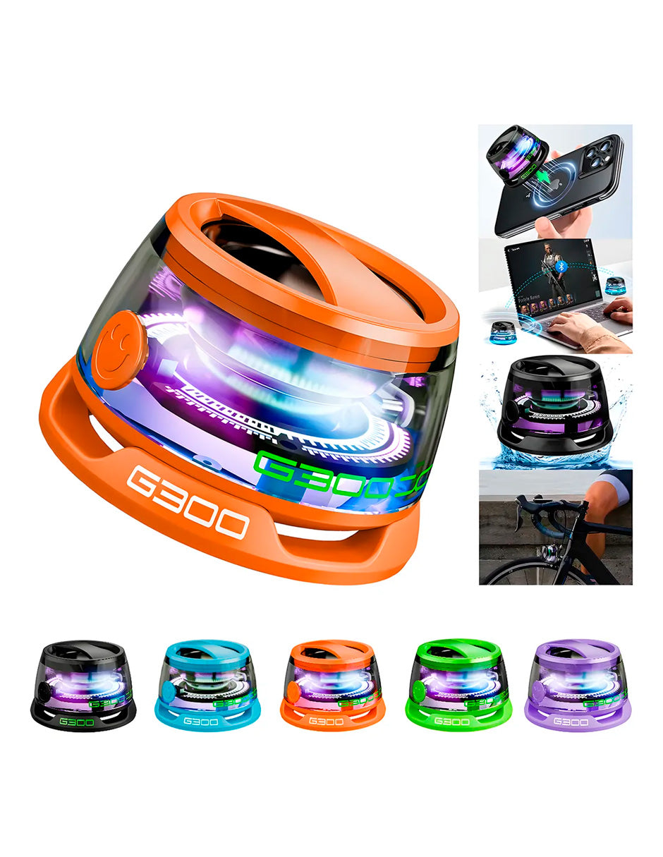 Altavoz Magnético Bluetooth 5.3 con Luz RGB Modelo G3 Estilo Futurista Naranja