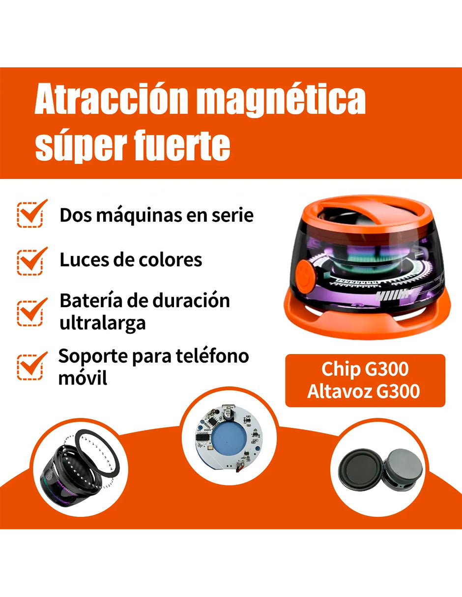 Altavoz Magnético Bluetooth 5.3 con Luz RGB Modelo G3 Estilo Futurista Naranja
