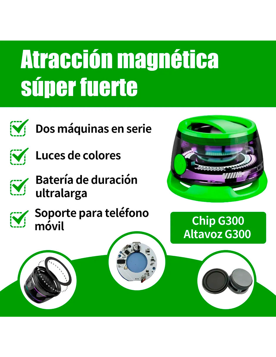 Altavoz Magnético Bluetooth 5.3 con Luz RGB Modelo G3 Estilo Futurista Verde