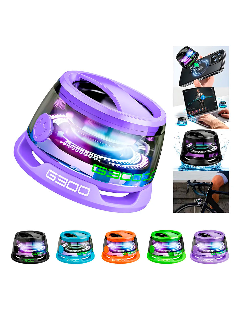 Altavoz Magnético Bluetooth 5.3 con Luz RGB Modelo G3 Estilo Futurista Morado