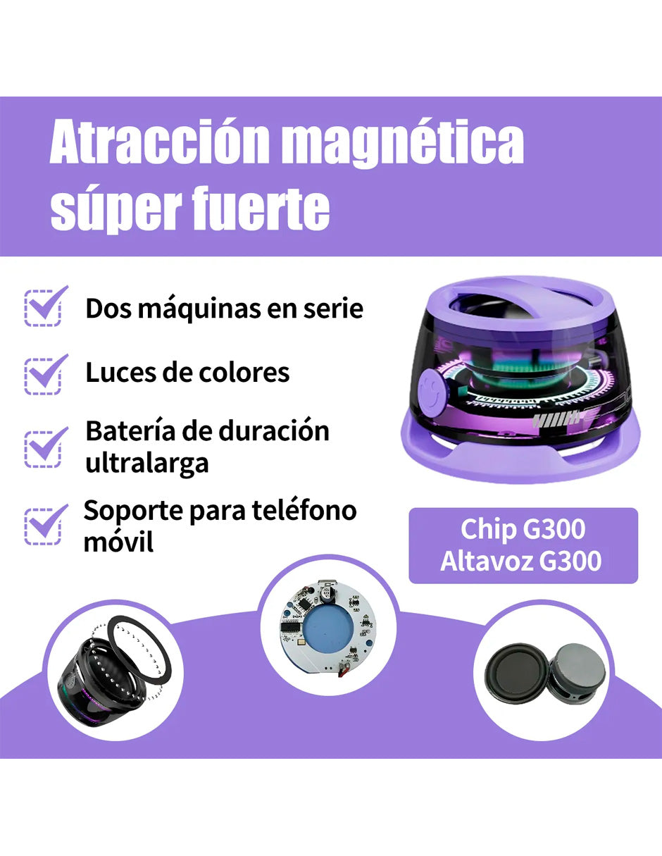 Altavoz Magnético Bluetooth 5.3 con Luz RGB Modelo G3 Estilo Futurista Morado