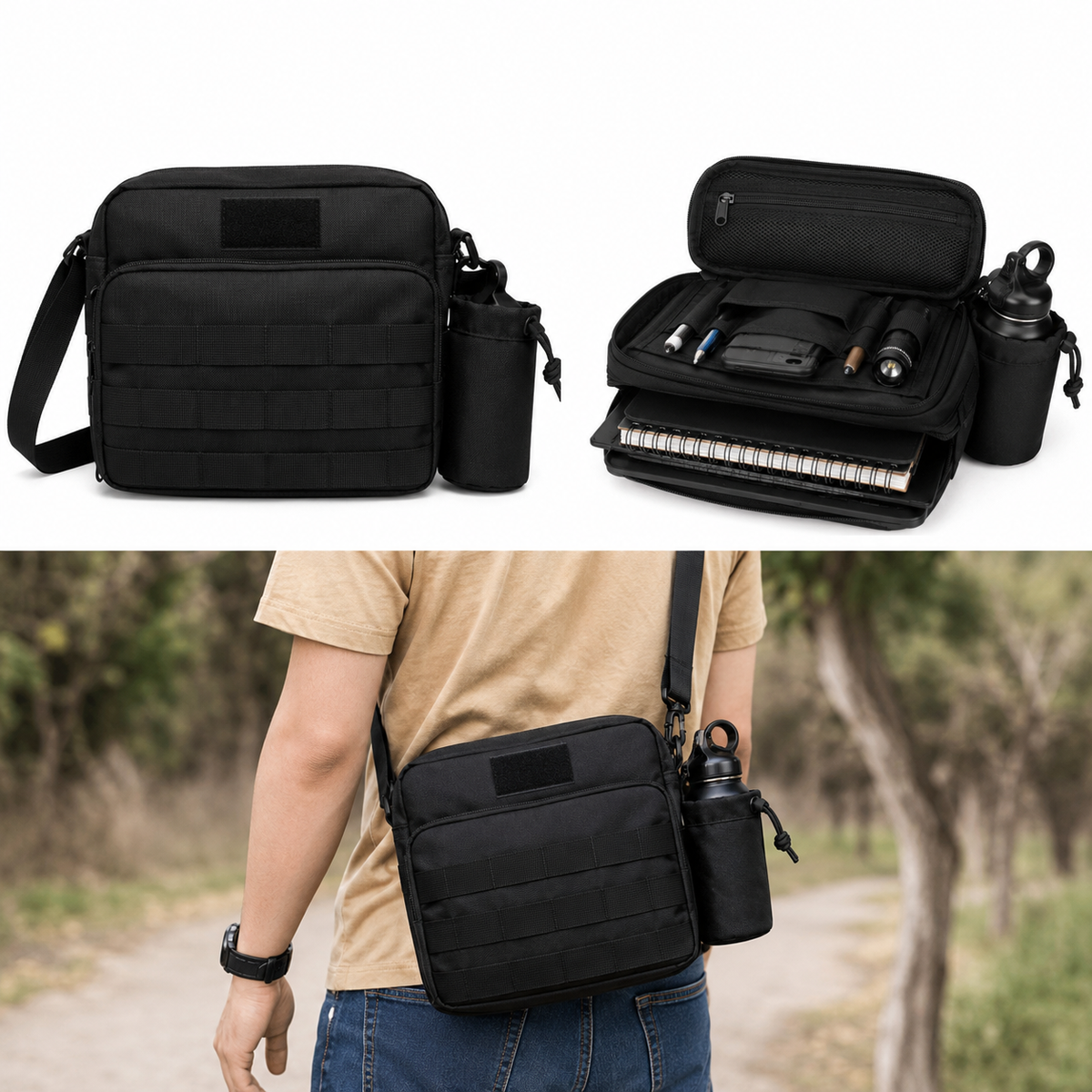 Maletín cruzado MOLLE con porta botella lateral, modelo GJ017 - foto 6