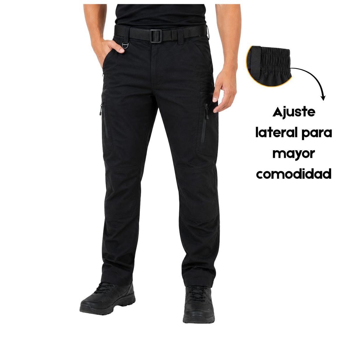 Pantalón táctico stretch con resorte lateral y bolsillos (G080K) - foto 4