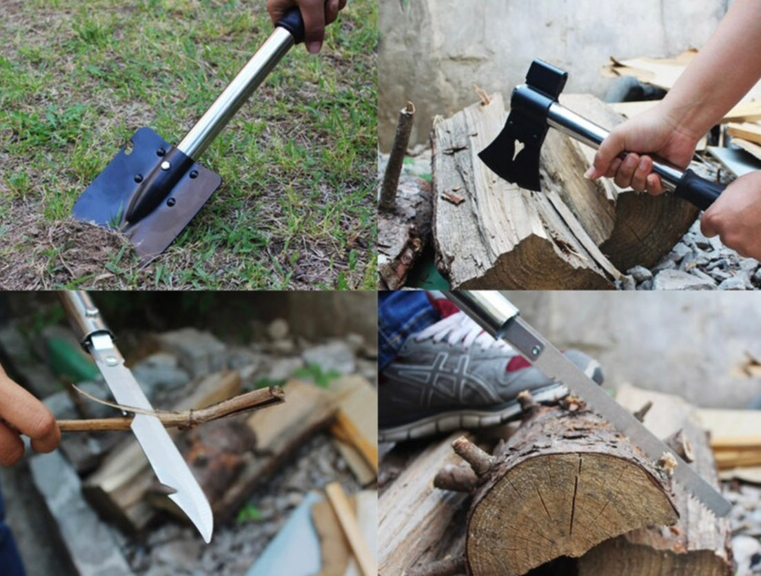 Pala de camping 4 en 1 con sierra, cuchillo, hacha y funda PJ389 - foto 4
