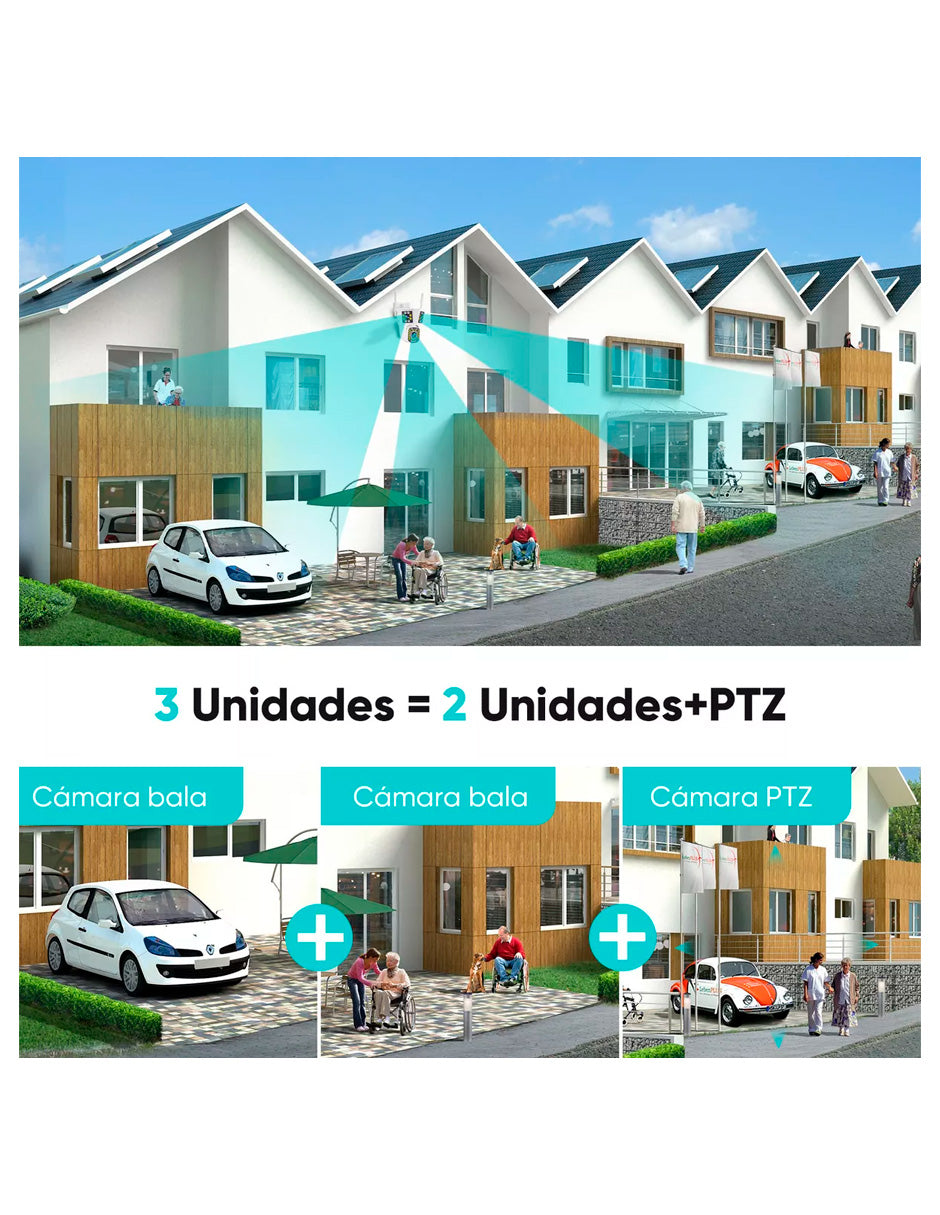 Cámara De Vigilancia Petukita Box IPC360 para Exterior/Wifi con tres Cámaras