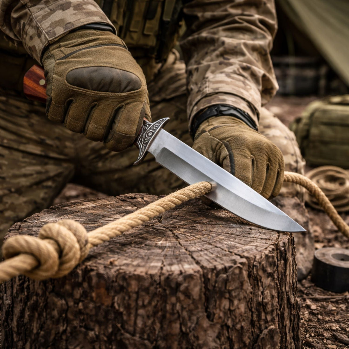 Cuchillo Bowie de 39.5 cm para supervivencia con funda y guarda metálica - foto 3