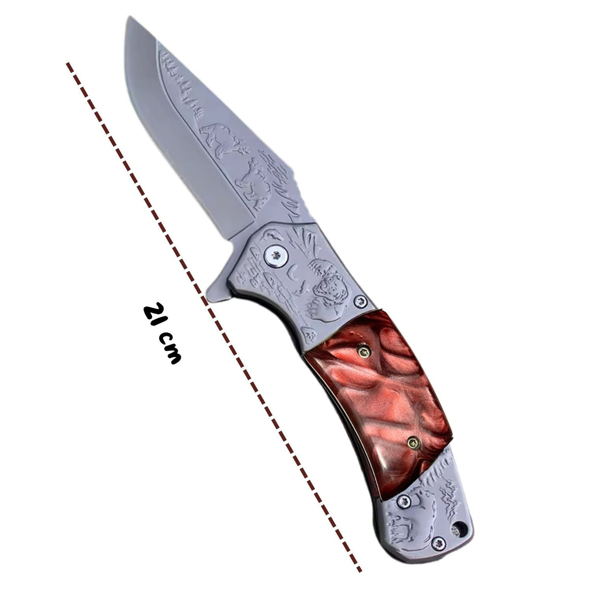 Navaja plegable clip point con grabados de fauna e incrustaciones de mármol - foto 4