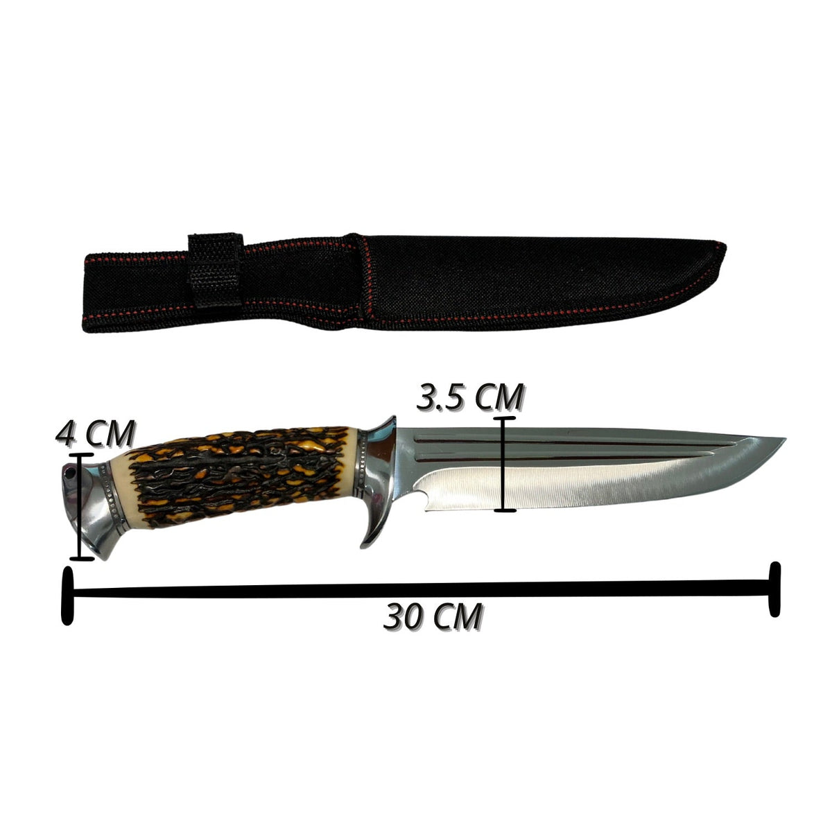 Cuchillo de caza Bowie de 30 cm con triple canal y funda artesanal - foto 3