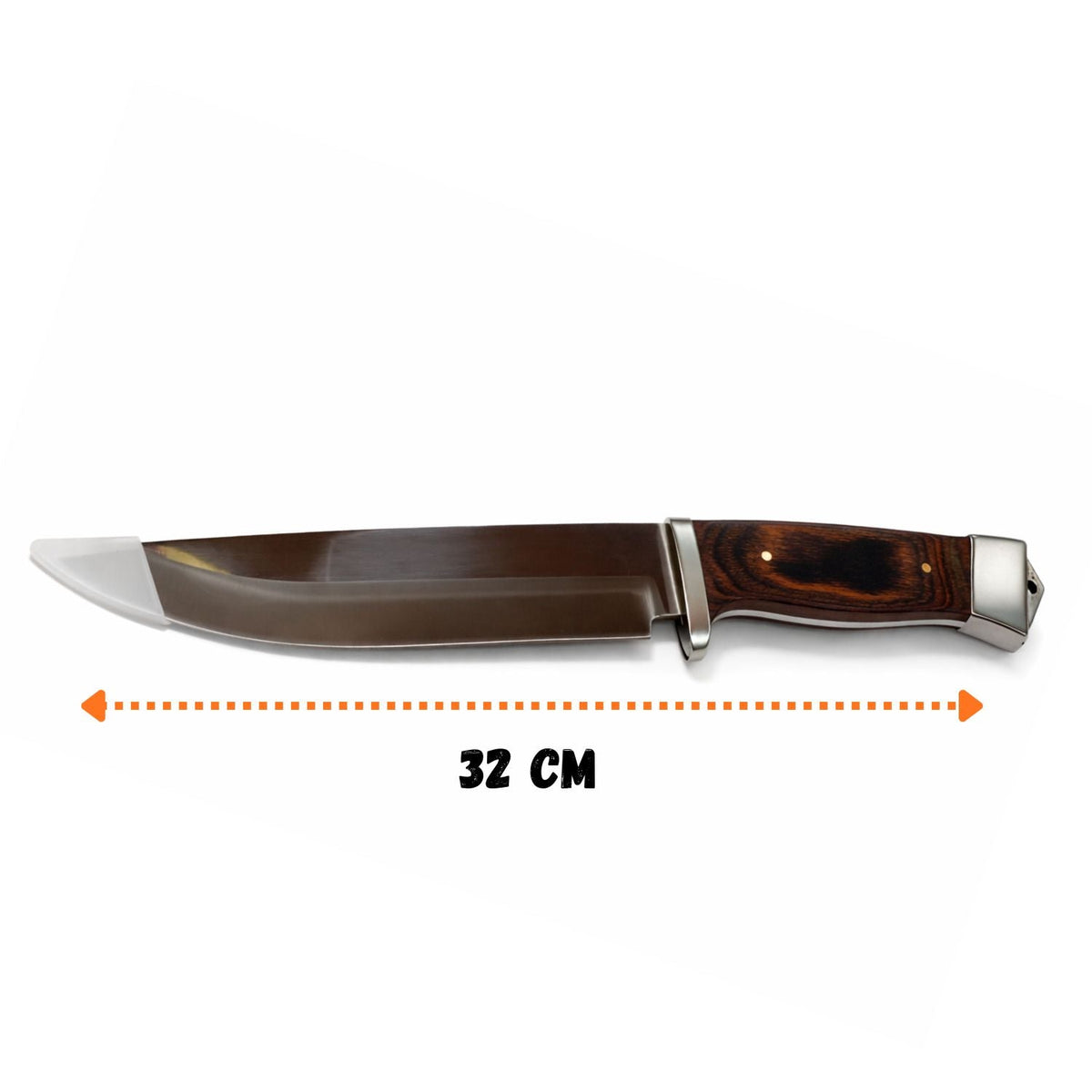Cuchillo tipo Bowie de 33 cm con mango de madera, guardamanos y funda - foto 3