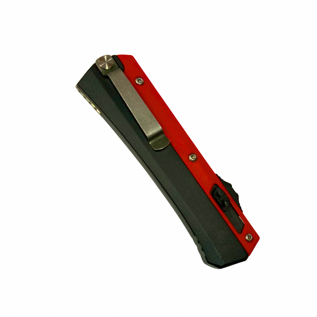 Navaja automática roja y negra con serpiente metálica y funda - foto 6