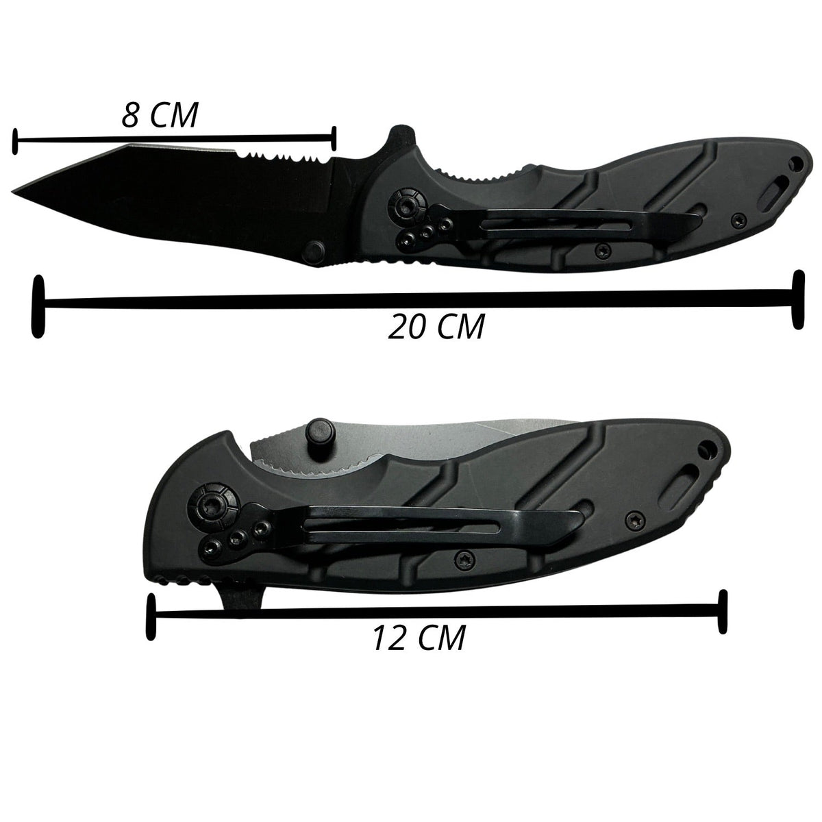 Navaja plegable de bolsillo con mango ergonómico negro y clip - foto 2