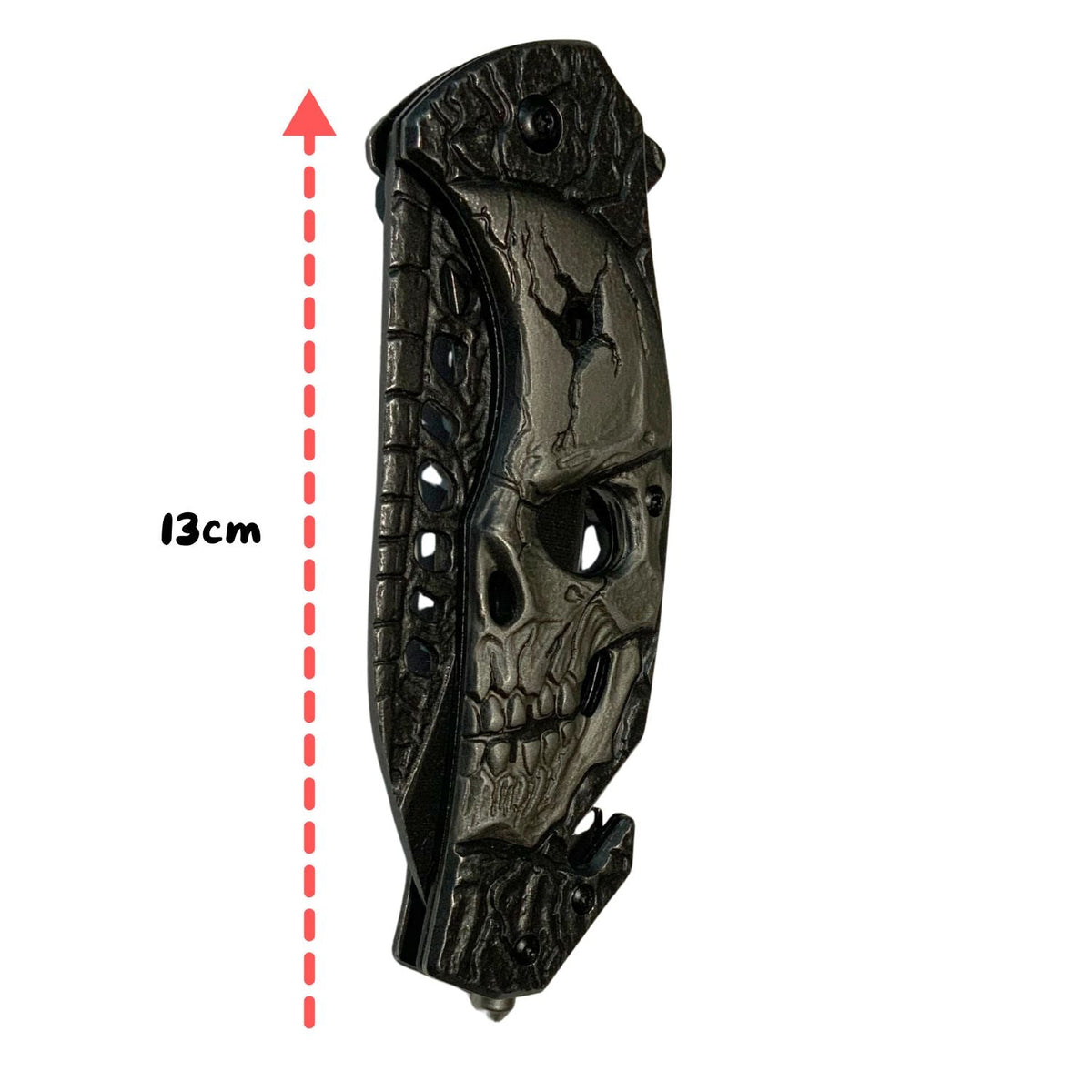 Navaja táctica con calavera en relieve, rompevidrios y corta soga - foto 4
