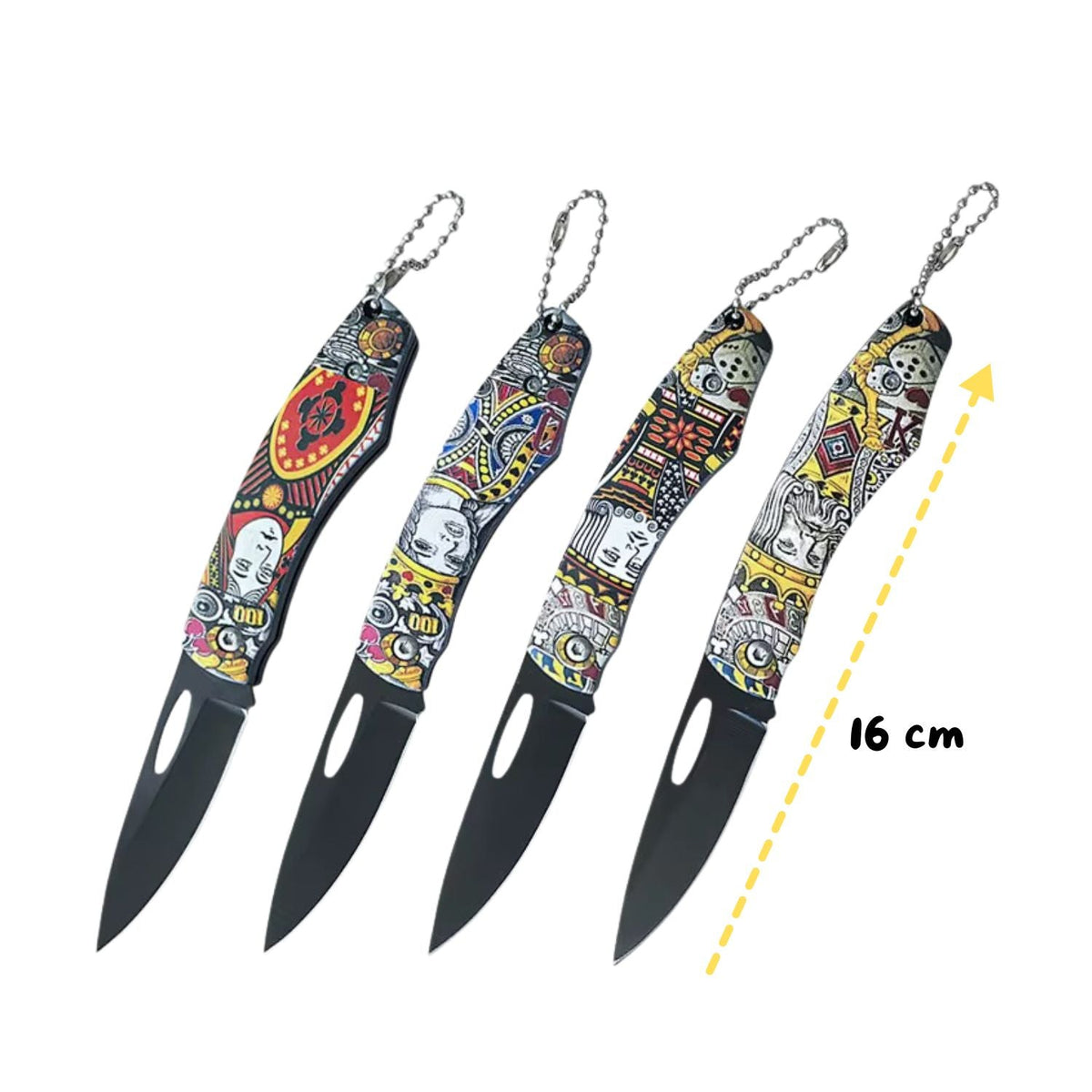 Set de 4 mini navajas plegables tipo bochen con orificio para llavero - foto 4