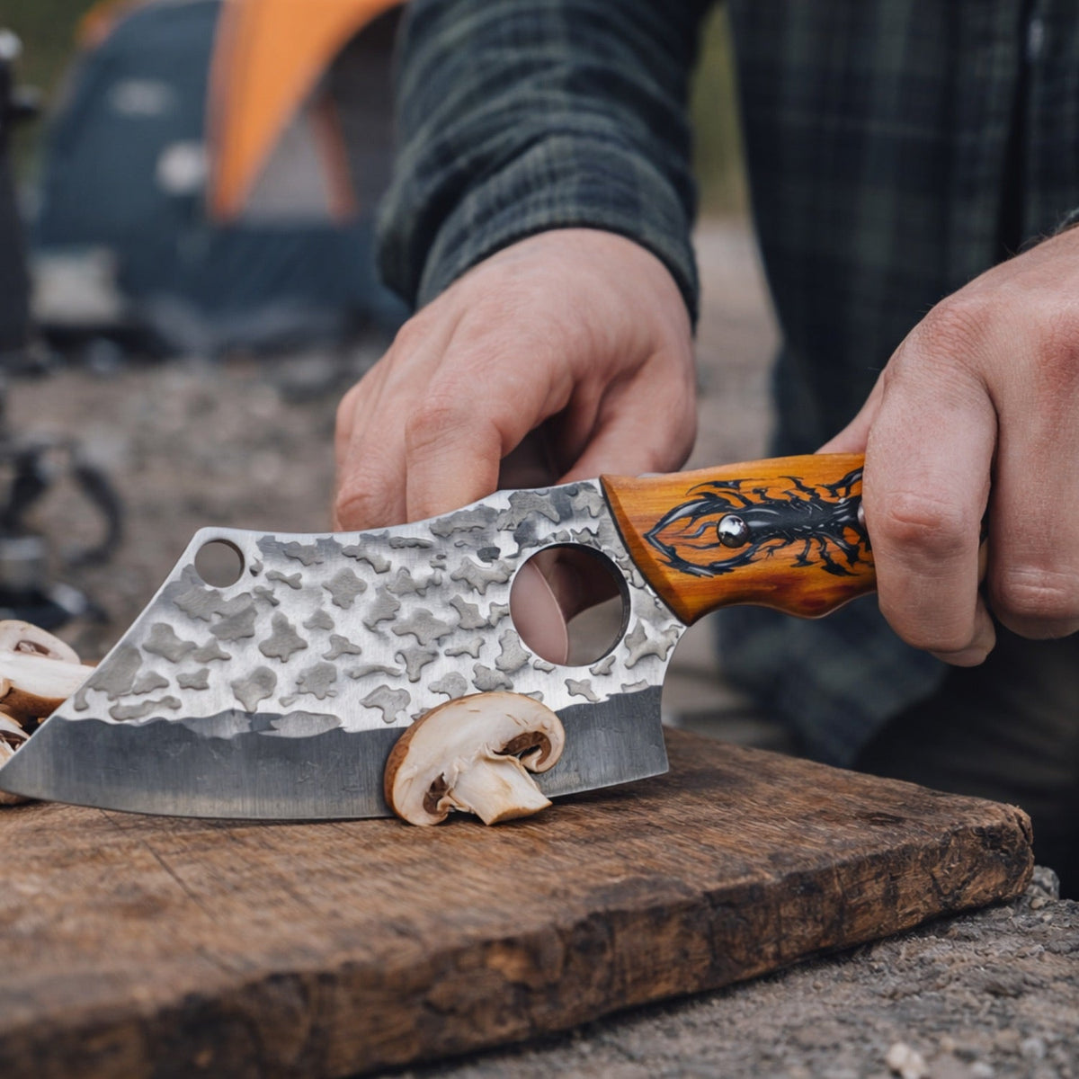 Cuchillo cleaver de hoja ancha con funda, 26 cm para camping - foto 6