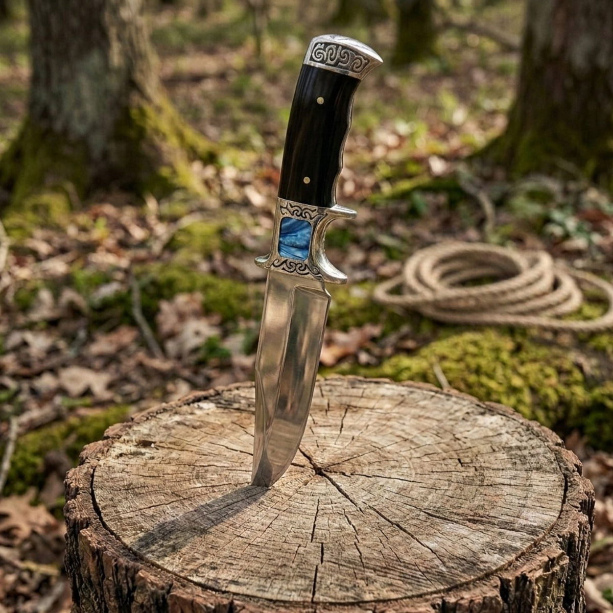 Cuchillo Bowie de hoja fija con funda, acero inoxidable de 17 cm - foto 6