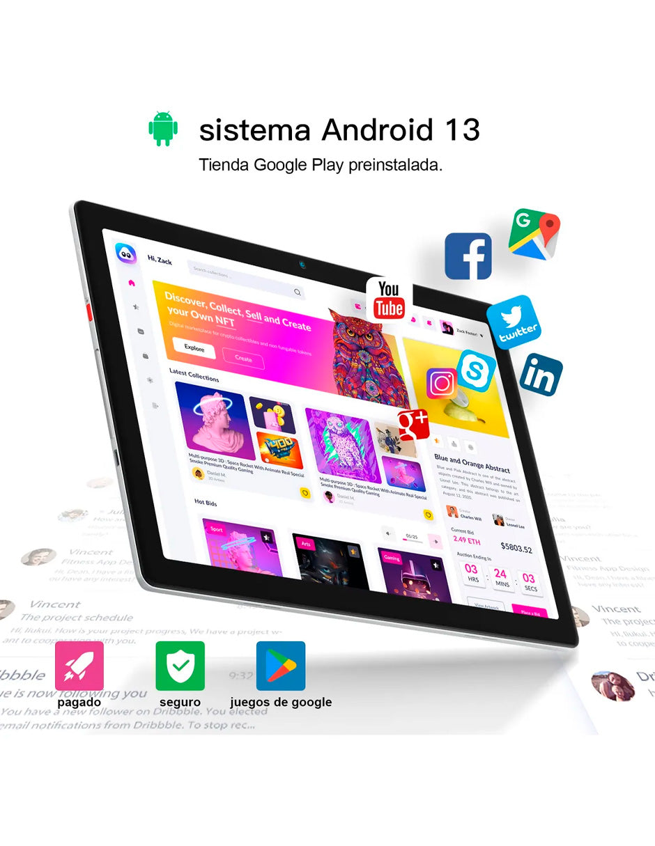 Tablet Mb1001 PLATINO 6gb+64gb Android13 Con Wifi